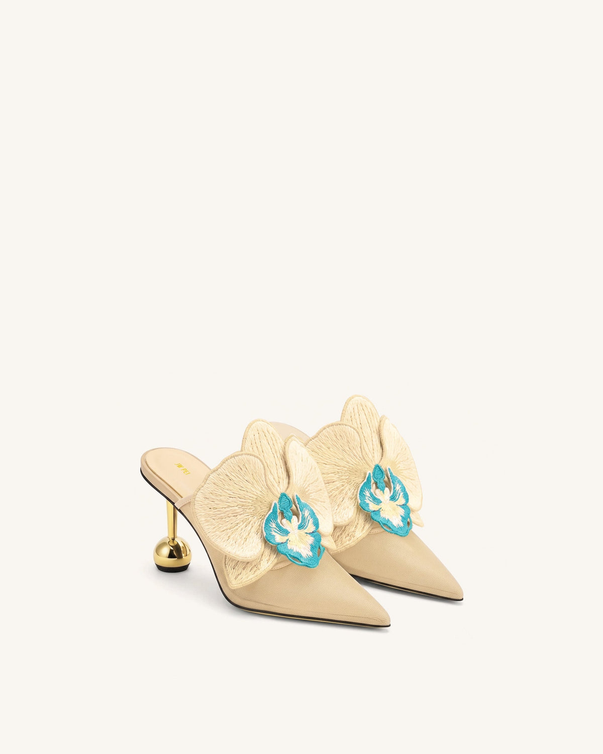 Sofia Orchid Sphere Heel Mules - Beige | JW PEI