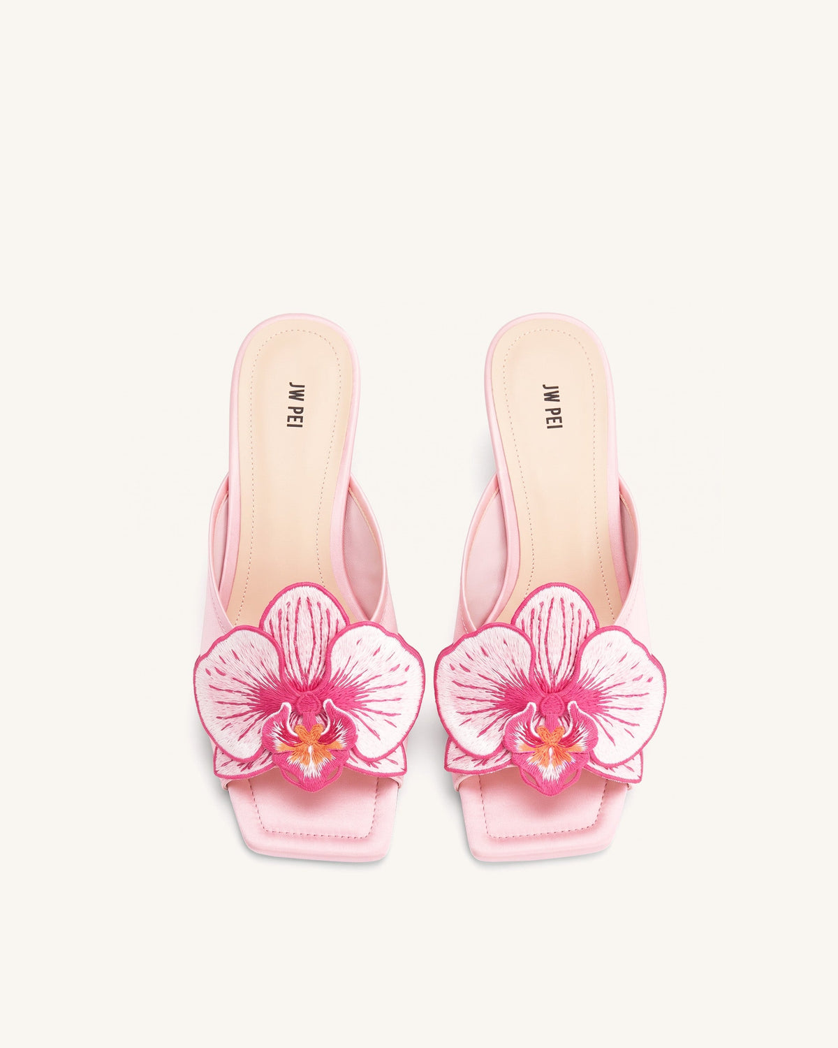 Serena Oversized Orchid Embroidered Mules - Pink | JW PEI
