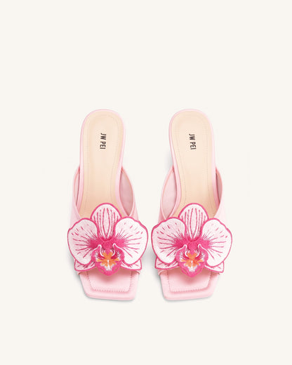 Serena Oversized Orchid Embroidered Mules - Pink | JW PEI