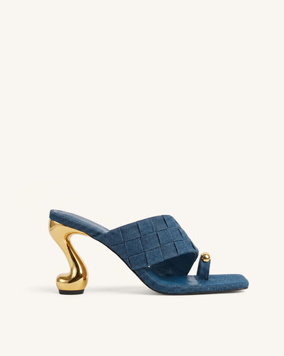Noemi Square-Toe Woven Hardware Mules - Denim Blue | JW PEI