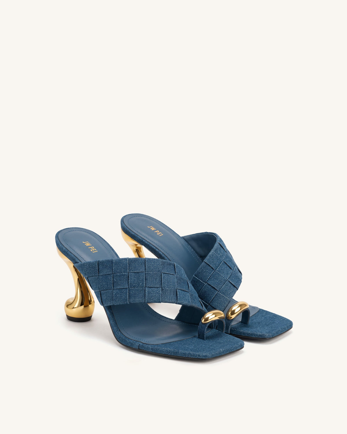 Noemi Square-Toe Woven Hardware Mules - Denim Blue | JW PEI