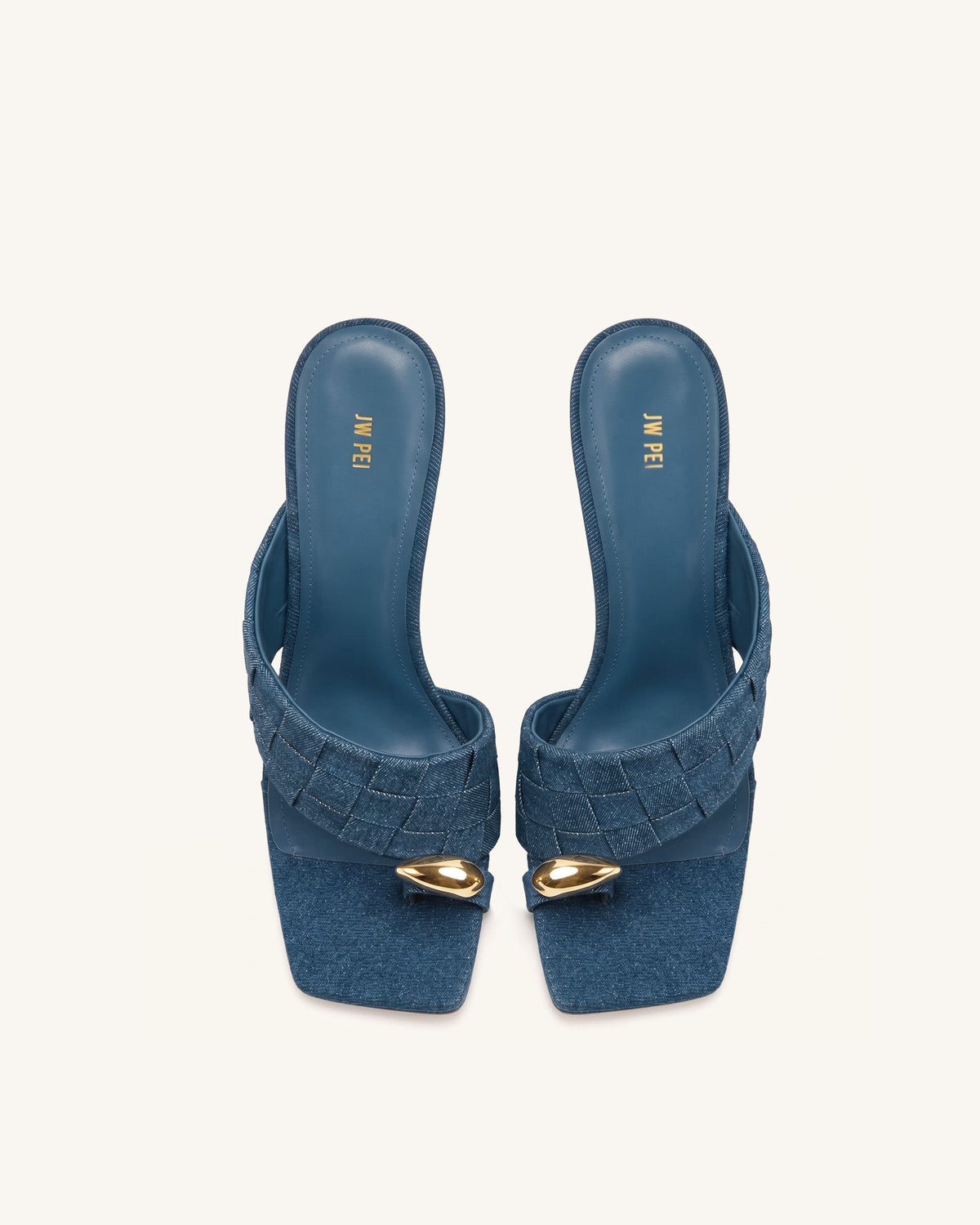 Noemi Square-Toe Woven Hardware Mules - Denim Blue | JW PEI