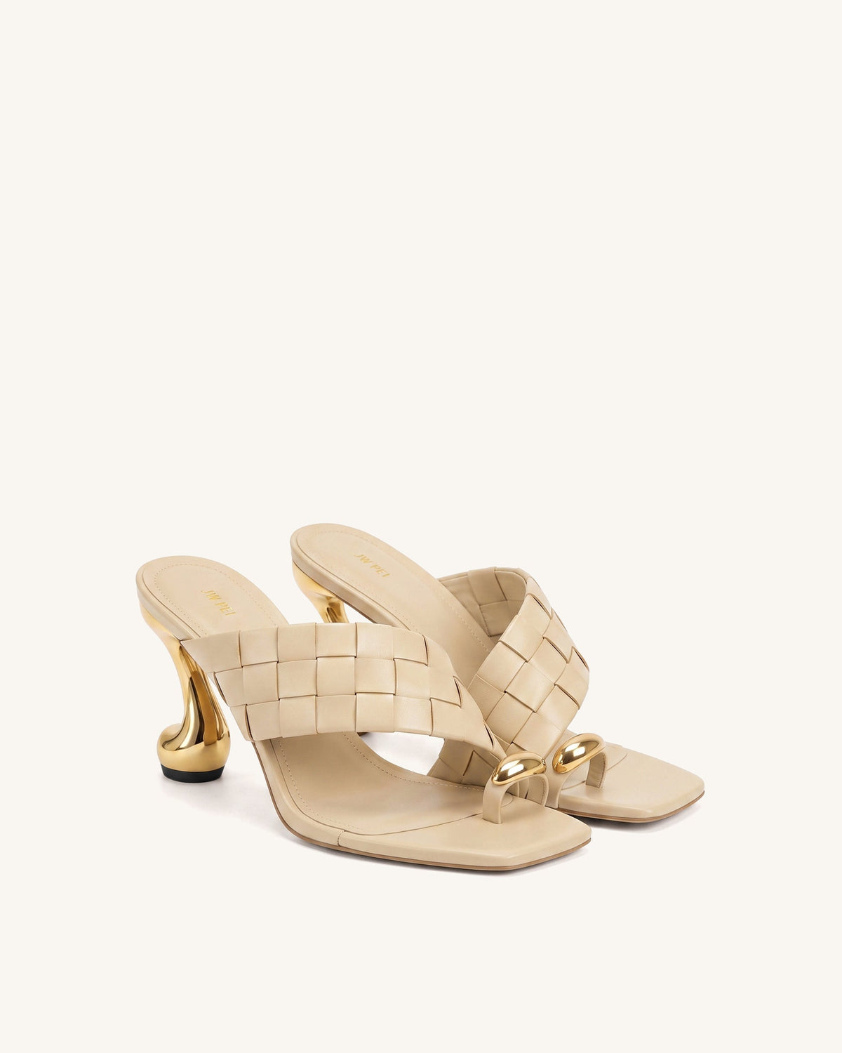 Noemi Square-Toe Woven Hardware Mules - Apricot | JW PEI