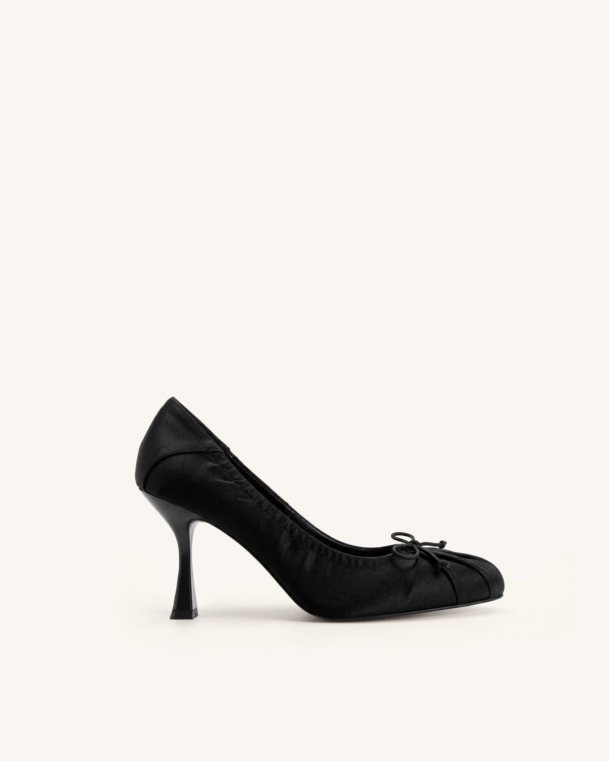 Solenne Satin Bow Ruched Pumps - Black | JW PEI