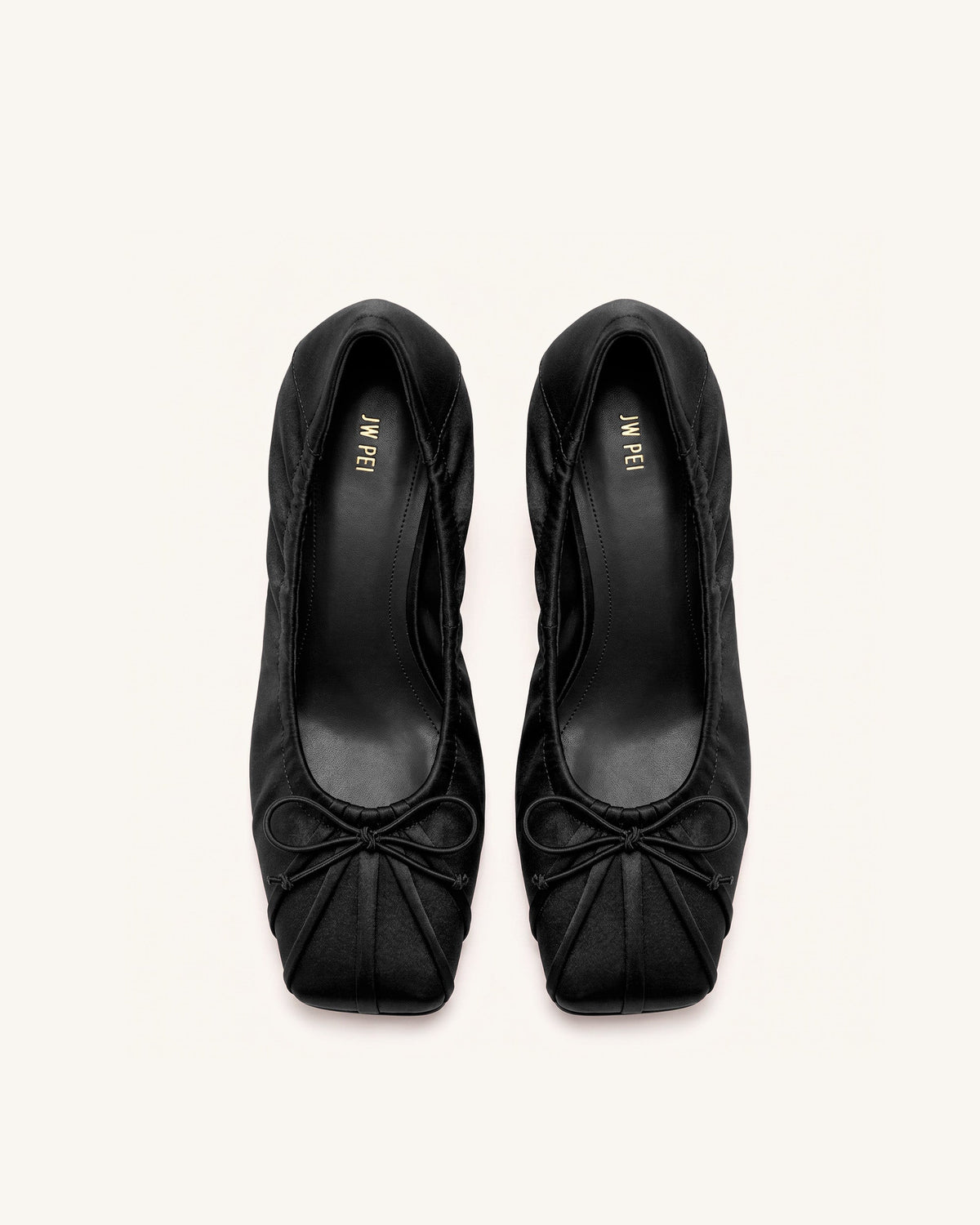 Solenne Satin Bow Ruched Pumps - Black | JW PEI