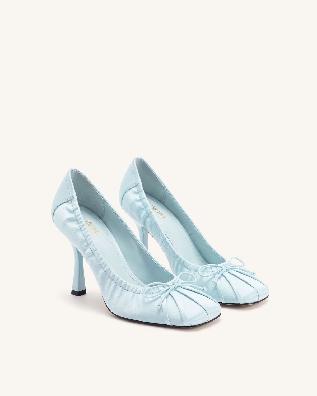 Solenne Satin Bow Ruched Pumps - Blue | JW PEI