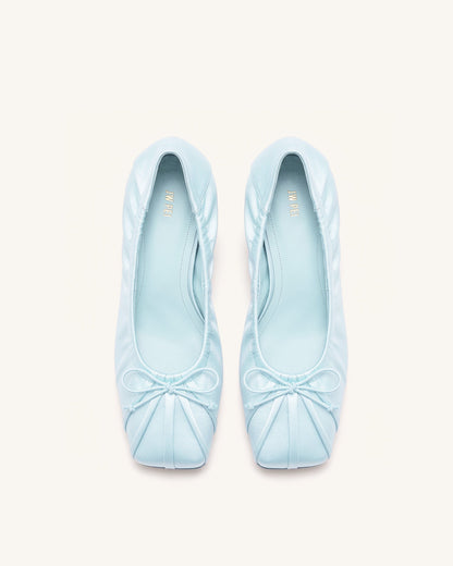 Solenne Satin Bow Ruched Pumps - Blue | JW PEI