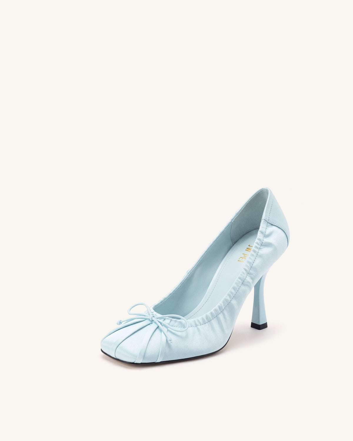 Solenne Satin Bow Ruched Pumps - Blue | JW PEI