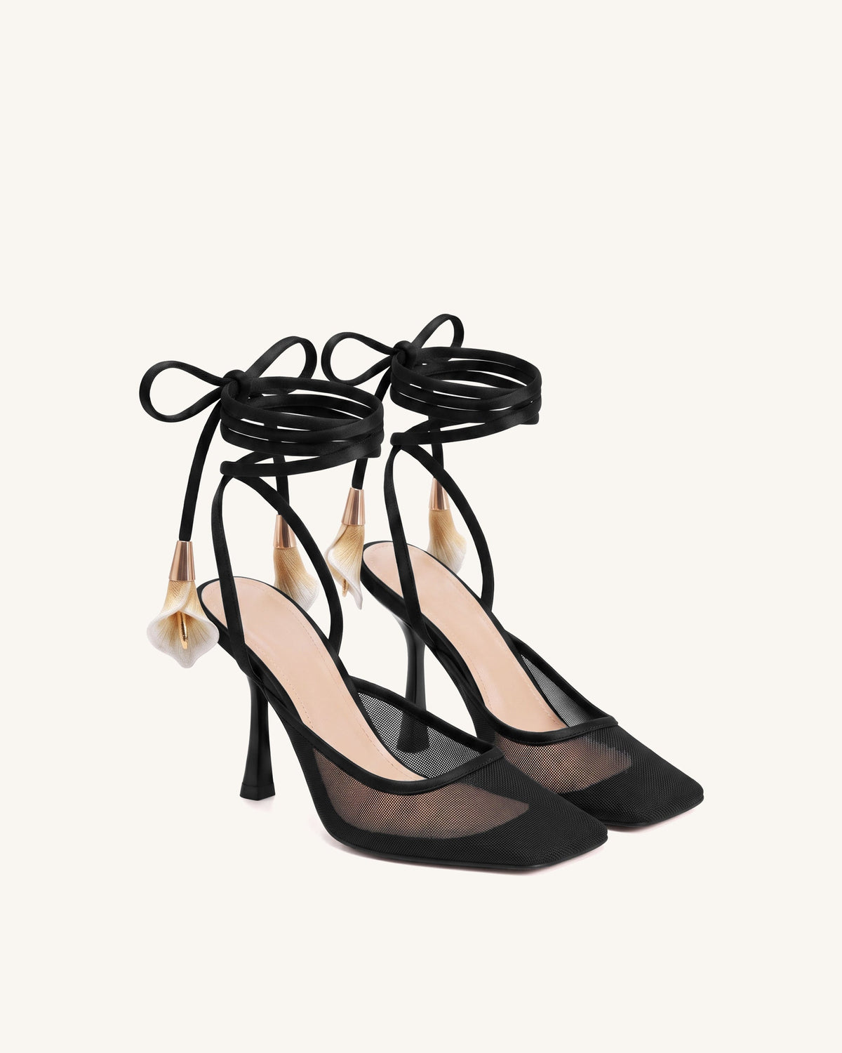 Astrid Calla Lily Lace-Up Mesh Pumps - Black | JW PEI