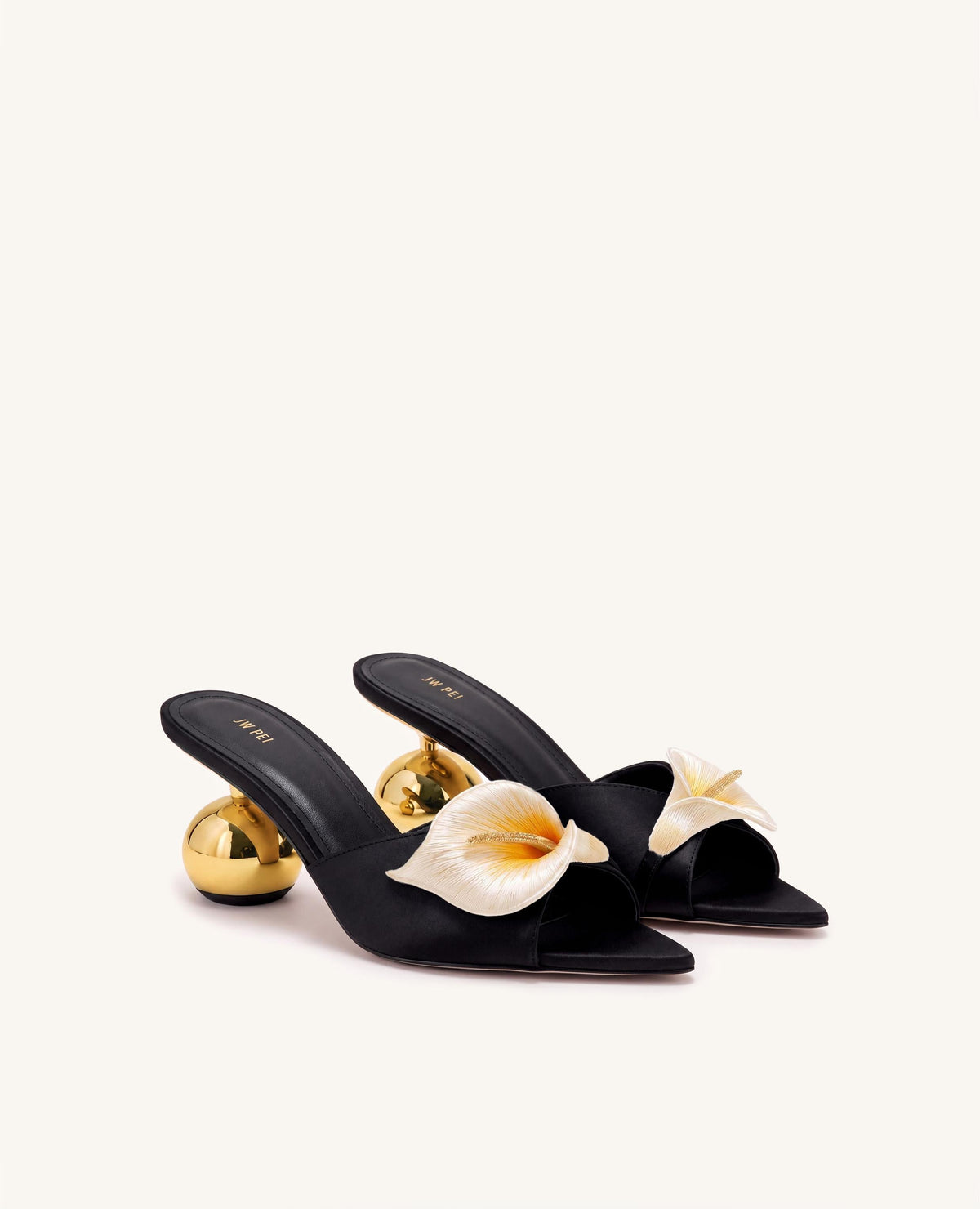 Bianca Calla Lily Sphere Heel Mules - Black | JW PEI
