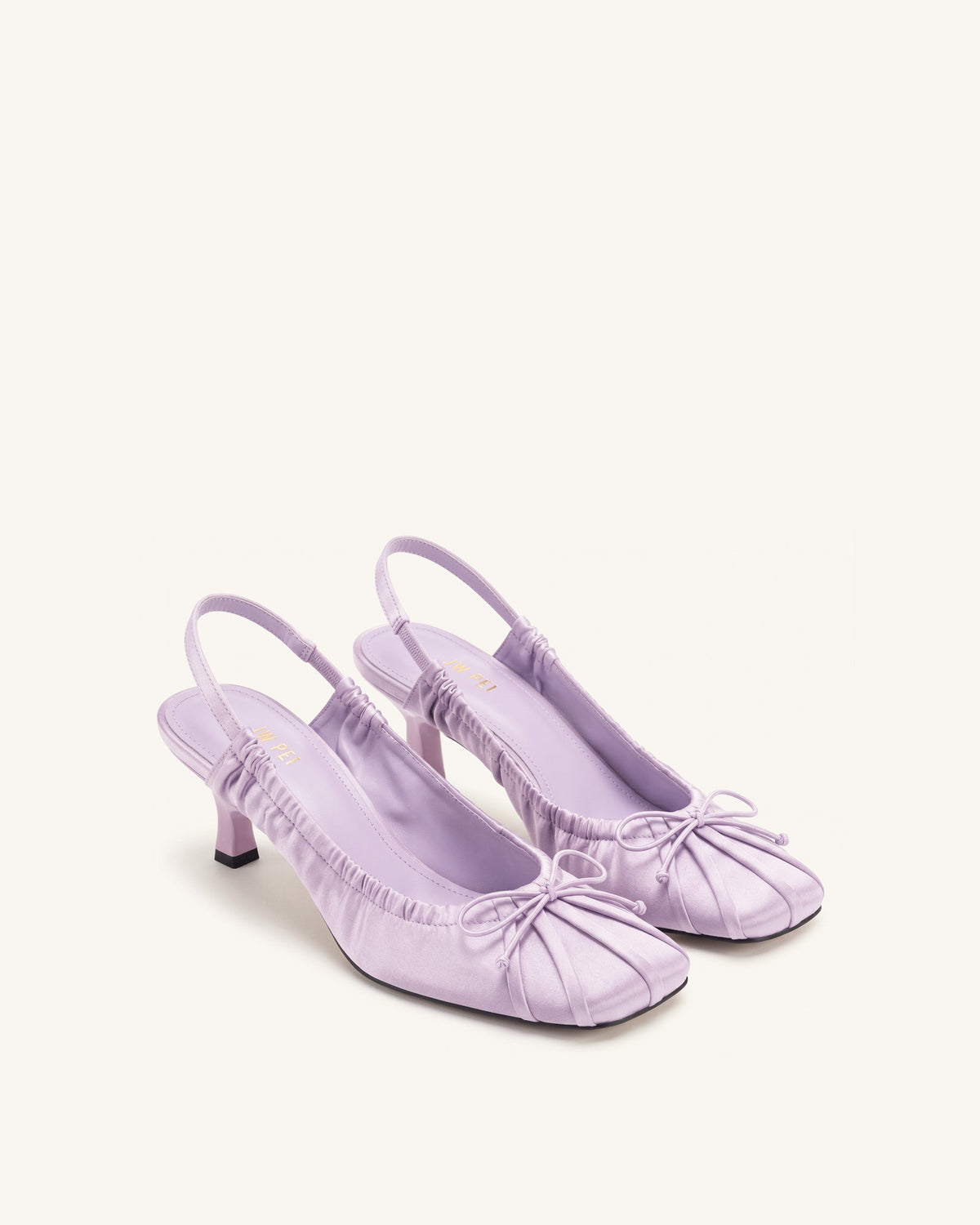 Solenne Satin Bow Ruched Slingback Pumps - Purple | JW PEI
