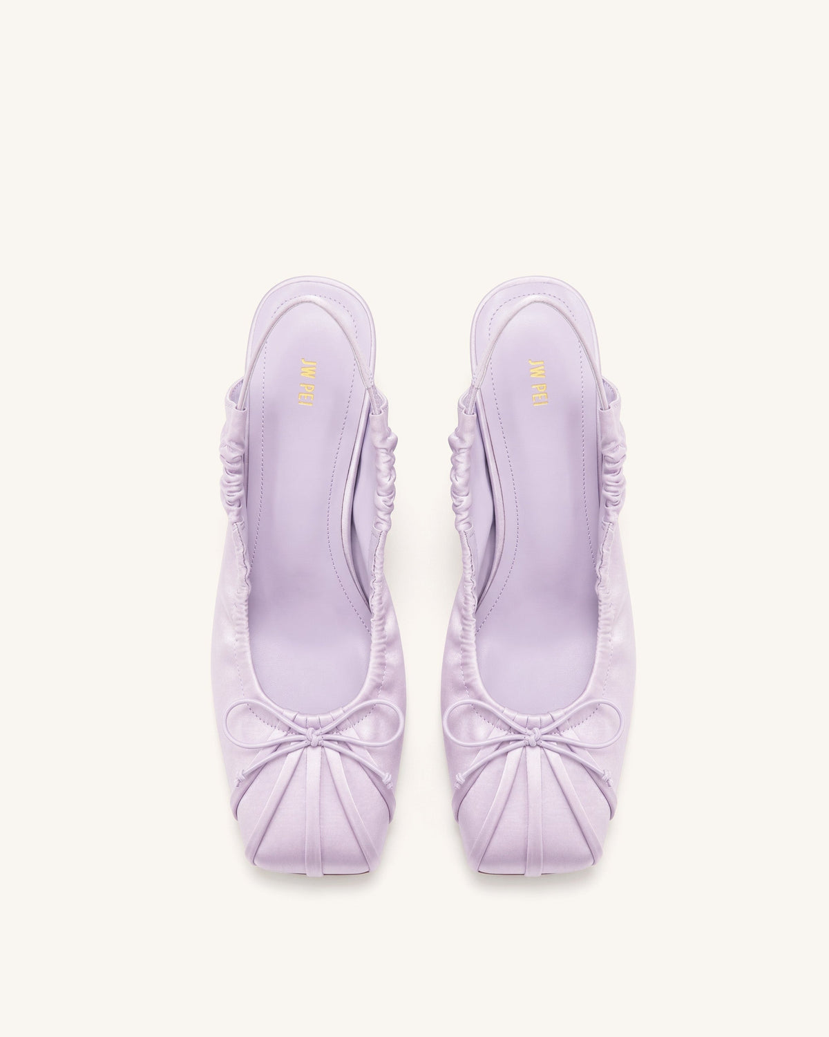Solenne Satin Bow Ruched Slingback Pumps - Purple | JW PEI