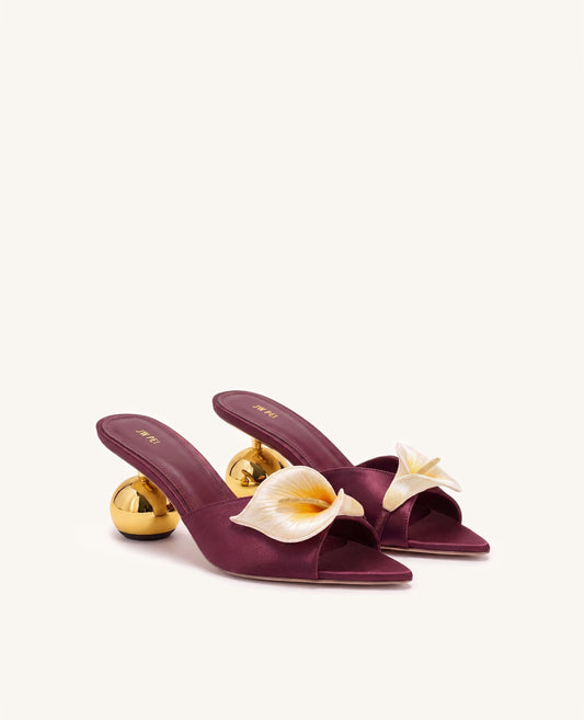 Bianca Calla Lily Sphere Heel Mules - Burgundy | JW PEI
