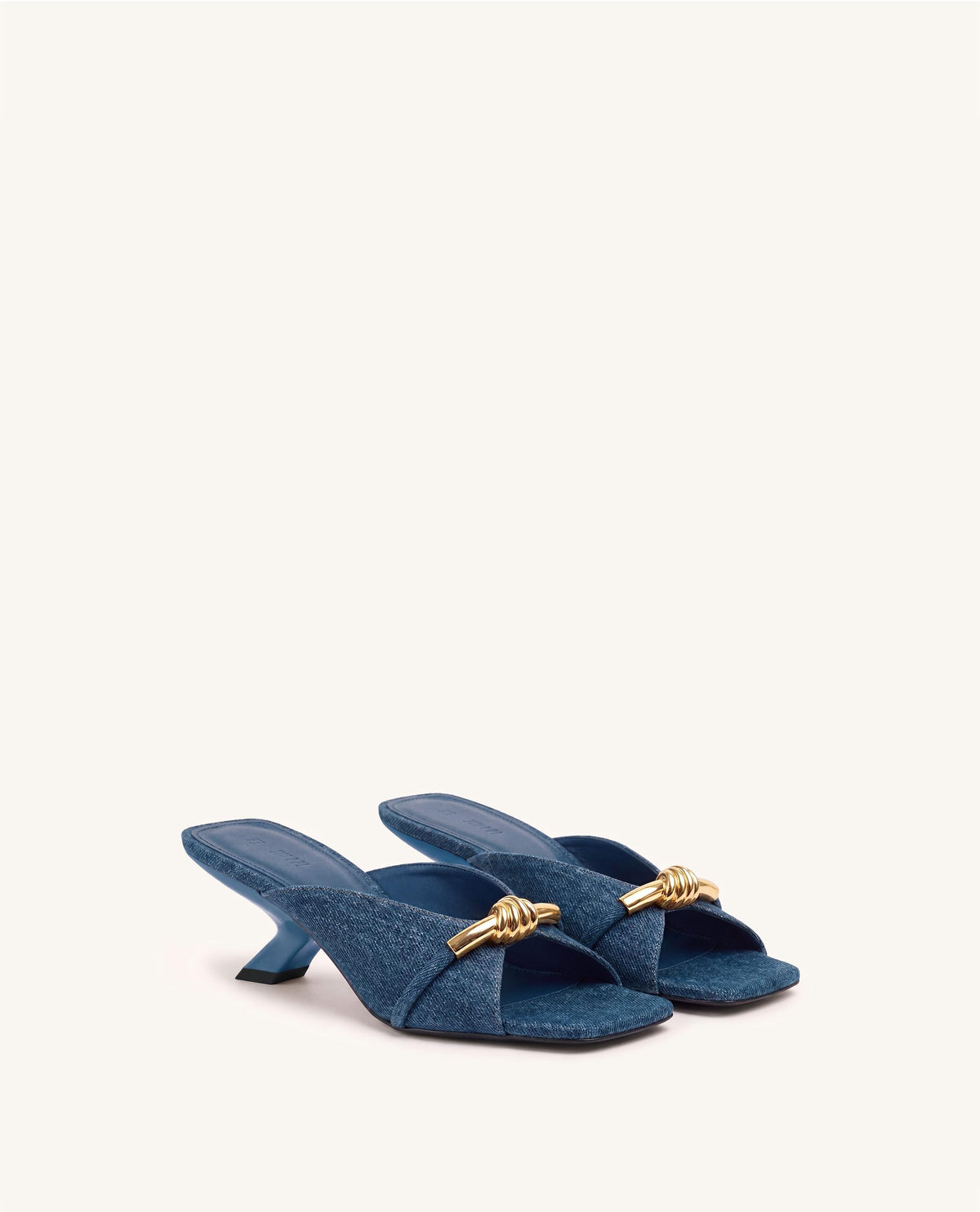Lena Metal Rope Knot Denim Cross-Strap Heeled Sandals - Denim Blue | JW PEI