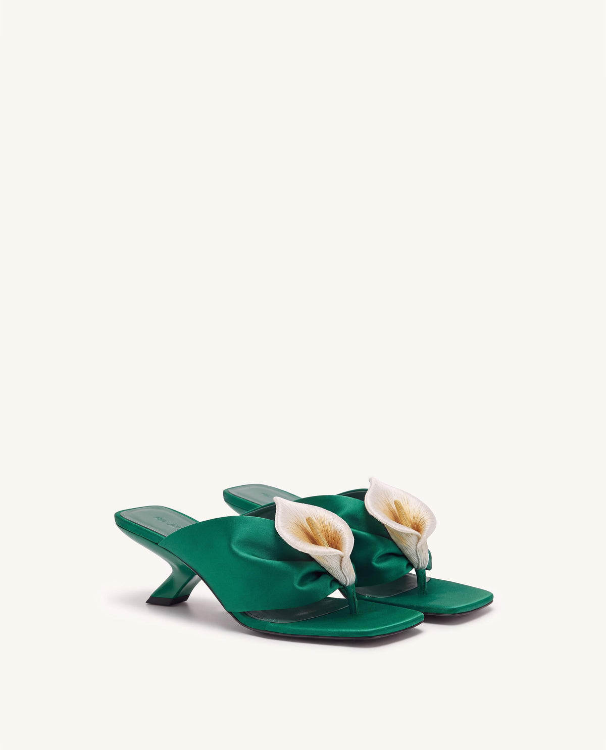 Bianca Calla Lily Ruched Toe-Post Heeled Sandals - Emerald Green | JW PEI