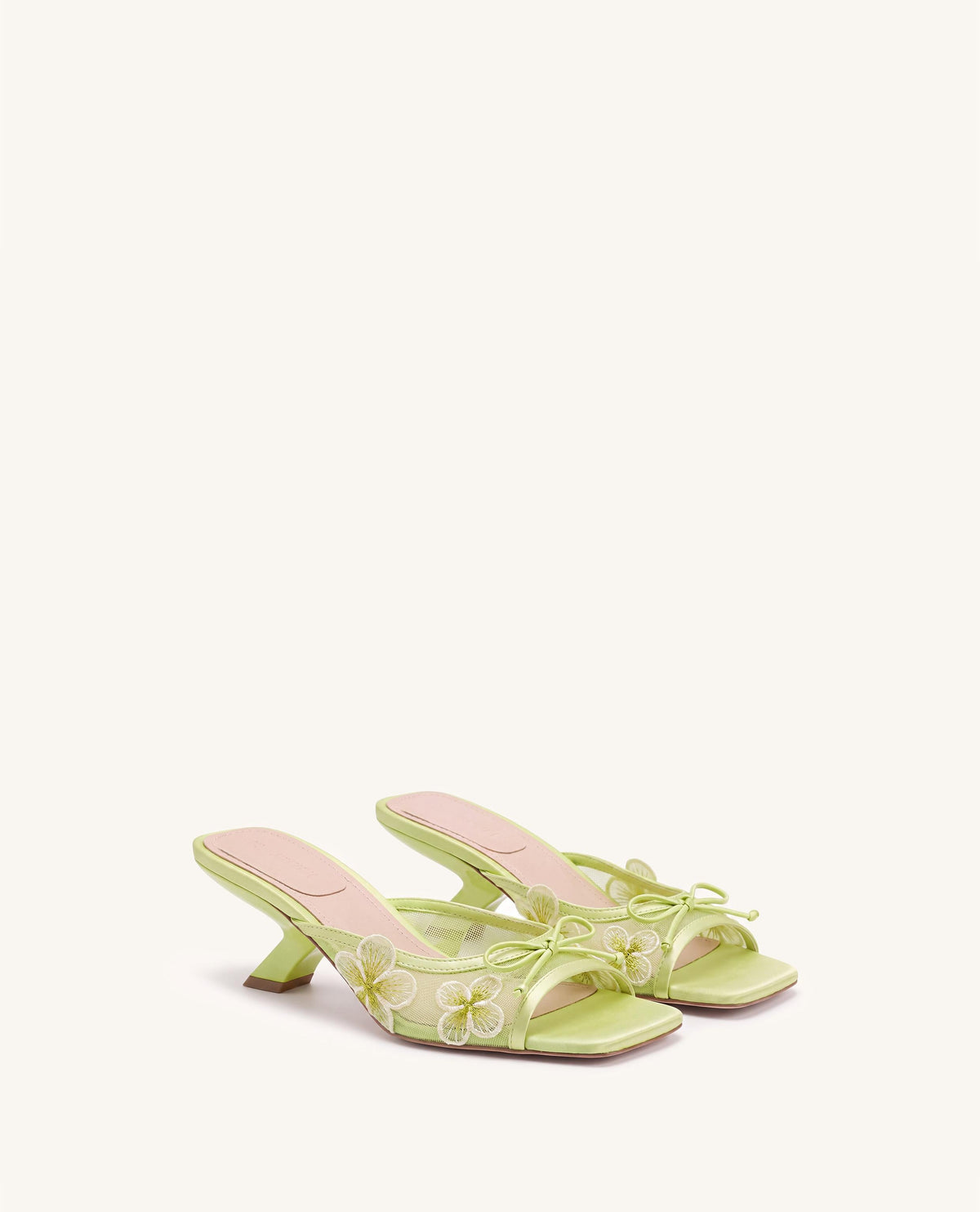 Mireille Bow Floral Embroidered Appliqué Mesh Heeled Sandals - Chartre | JW PEI