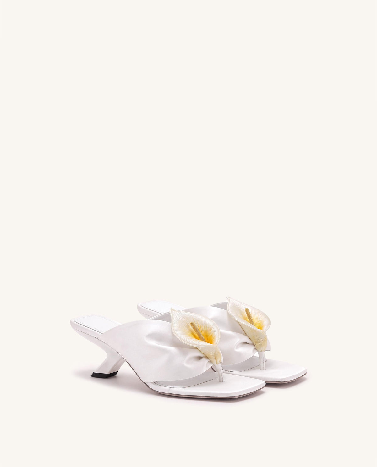 Bianca Calla Lily Ruched Toe-Post Heeled Sandals - White | JW PEI
