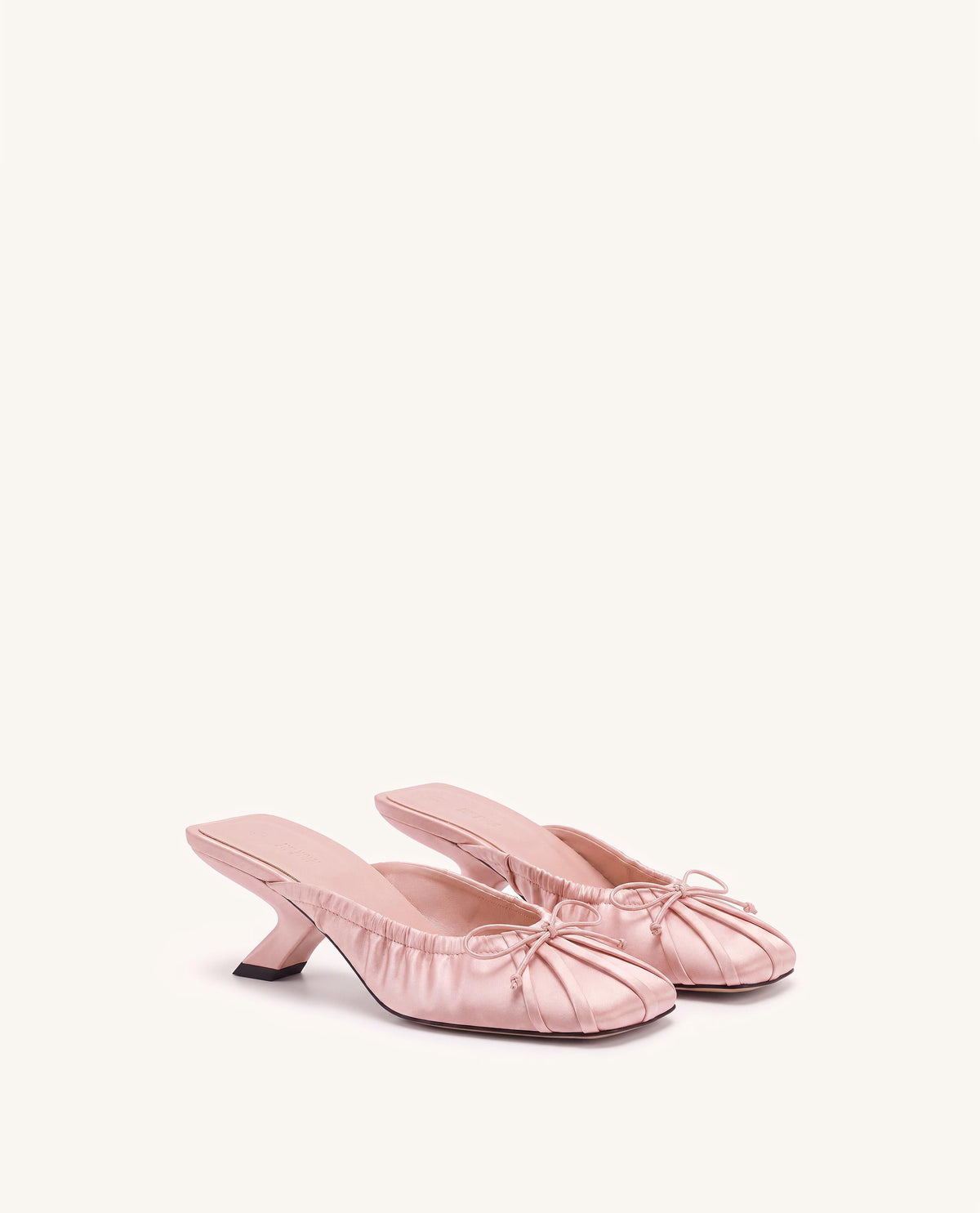 Solenne Satin Bow Ruched Mules - Blush Pink | JW PEI