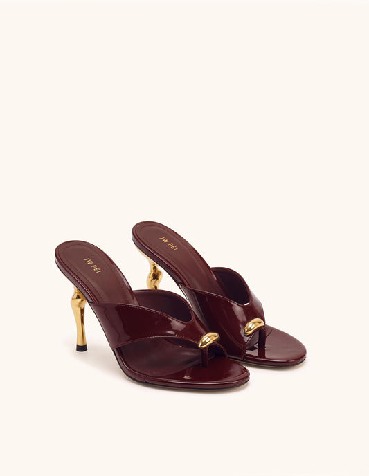Noemi Cutout Square-Toe Metal Accent Sandals - Burgundy | JW PEI