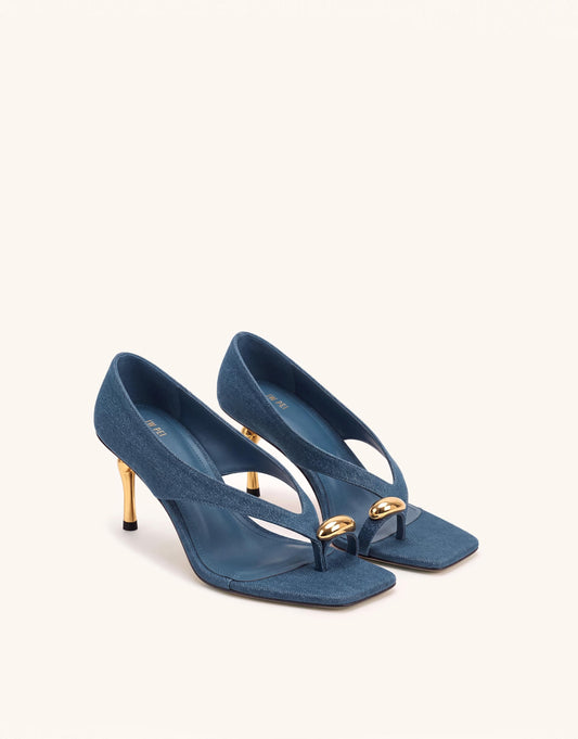 Noemi Wide Strap Square-Toe Metal Accent Sandals - Denim Blue | JW PEI