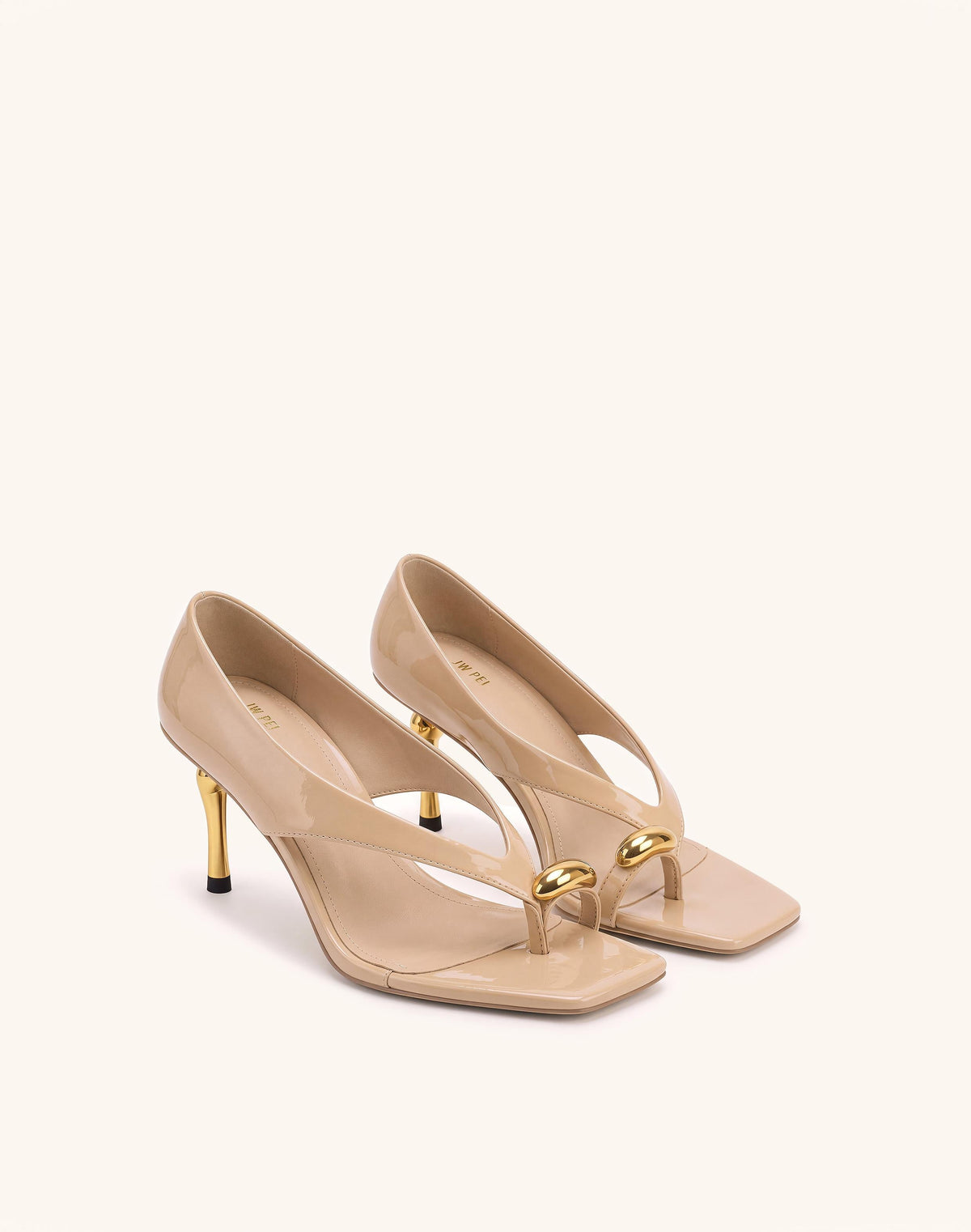 Noemi Wide Strap Square-Toe Metal Accent Sandals - Nude | JW PEI