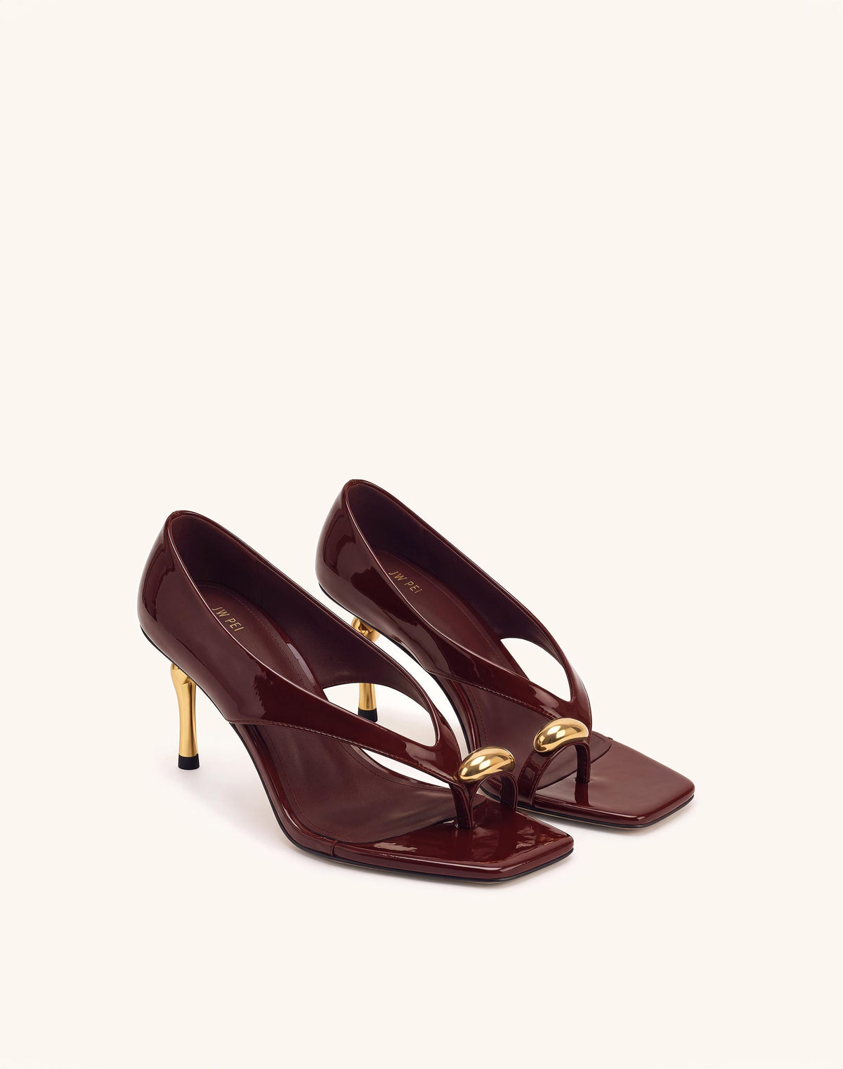 Noemi Wide Strap Square-Toe Metal Accent Sandals - Burgundy | JW PEI