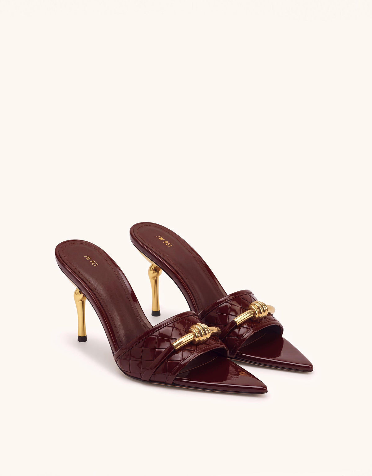 Lena Metal Rope Knot Woven Open Toe Sandals - Burgundy | JW PEI