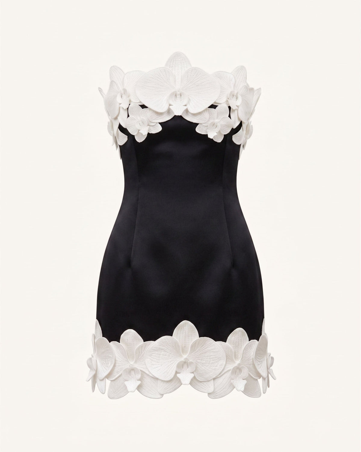 Orchid Trim Strapless Mini Dress - Black & Ivory | JW PEI
