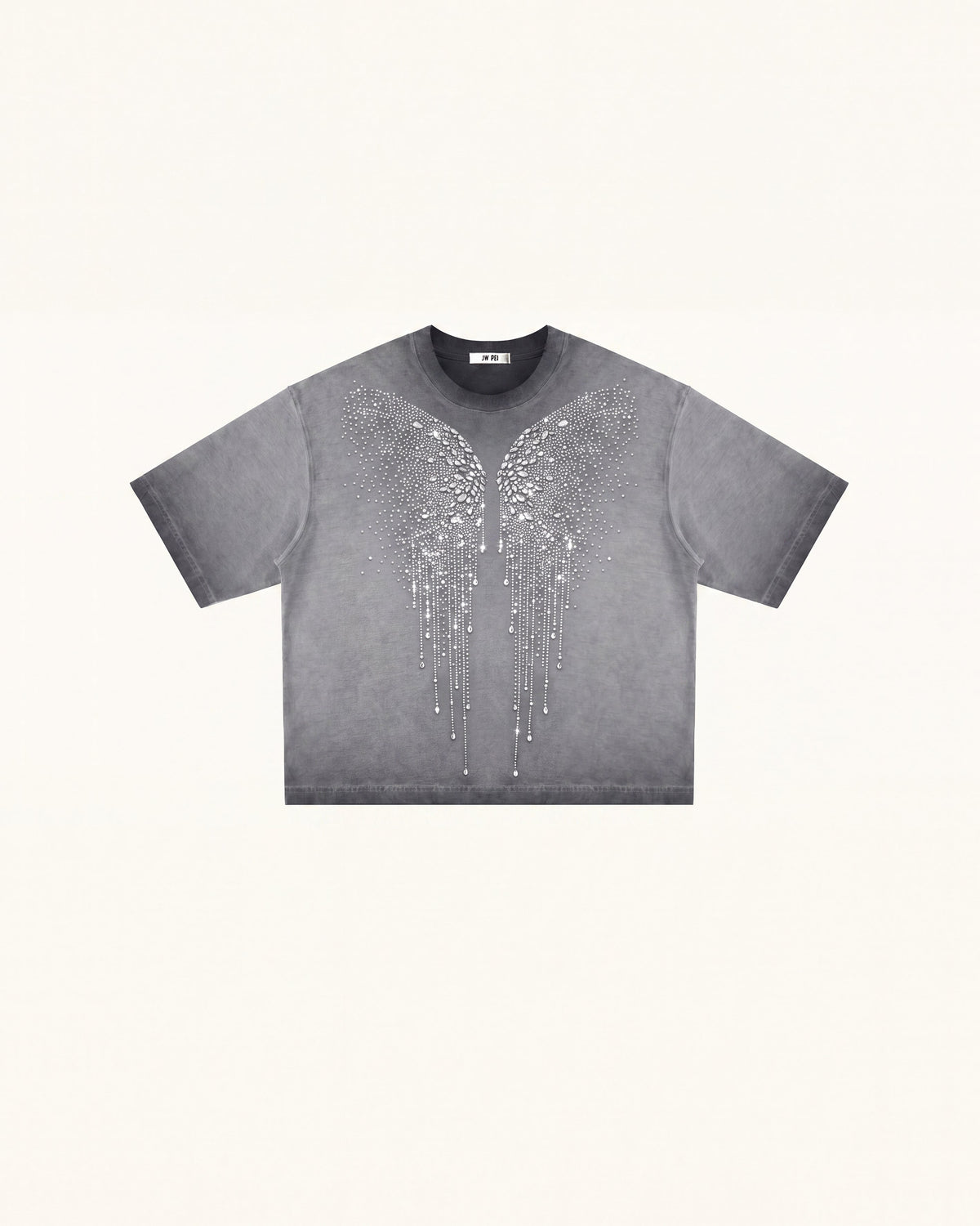 The Angelic Dripping Crystal Wings Tee - Washed Grey | JW PEI