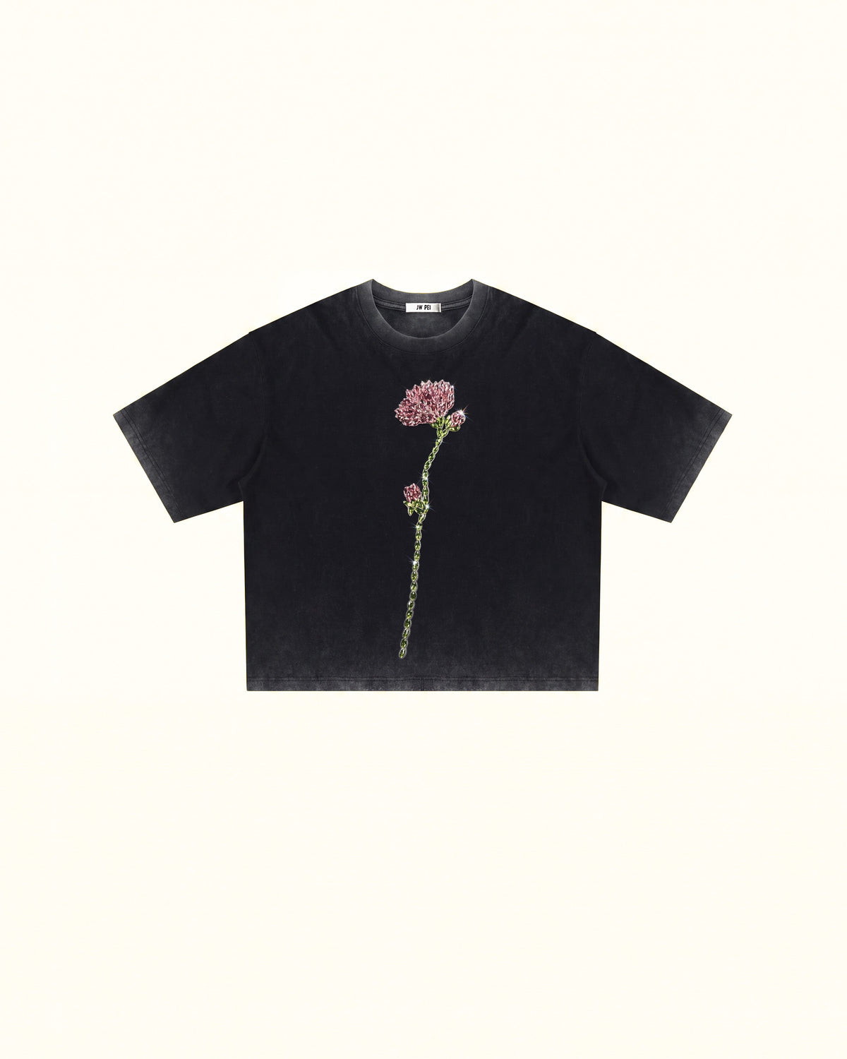 The Enchanted Rhinestone Rose Tee - Faded Black | JW PEI