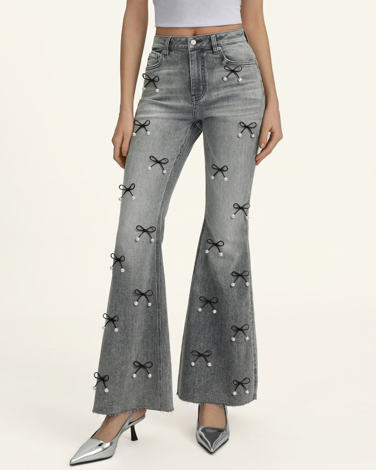 Pearl Accent Bow Boogie Child Fray Jeans - Smoke and Mirrors | JW PEI