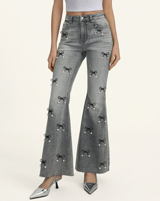 Pearl Accent Bow Boogie Child Fray Jeans - Smoke and Mirrors | JW PEI