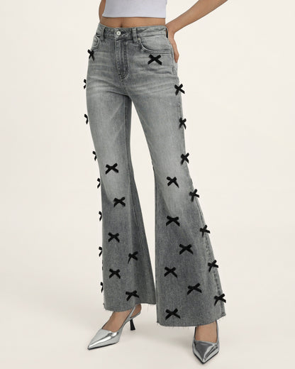 Black Velvet Bow Boogie Child Fray Jeans - Smoke and Mirrors | JW PEI
