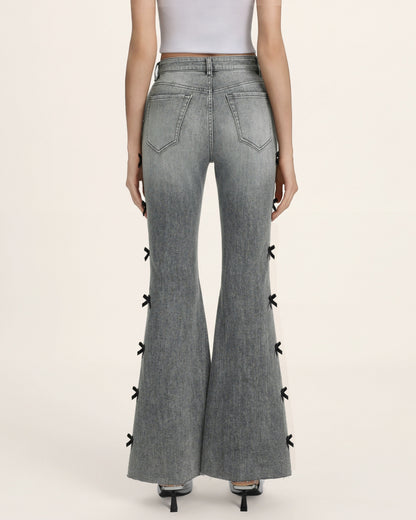 Black Velvet Bow Boogie Child Fray Jeans - Smoke and Mirrors | JW PEI