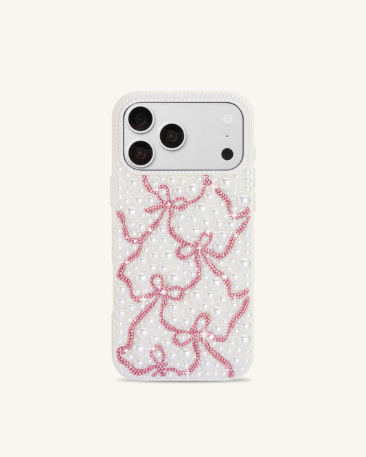 Pearl Artificial Crystal Ribbon Bow Phone Case - White | JW PEI