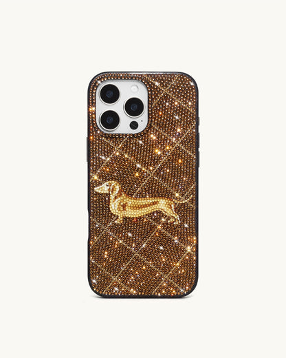 Dachshund Motif Artificial Crystal Phone Case - Brown | JW PEI