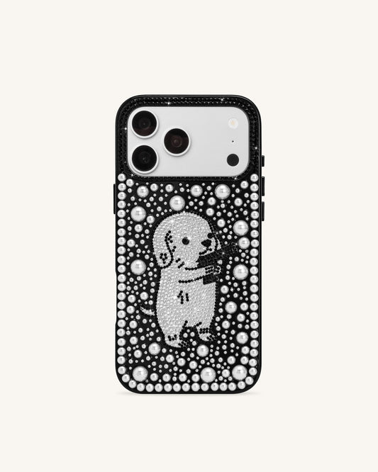 Pearl Artificial Crystal Puppy Phone Case - Black | JW PEI