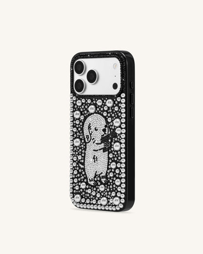 Pearl Artificial Crystal Puppy Phone Case - Black | JW PEI