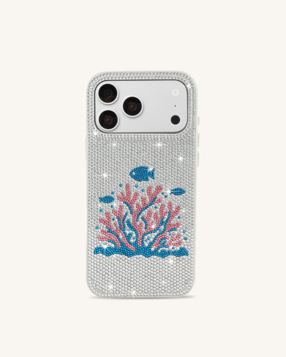 Pink Coral Artificial Crystal Phone Case - White | JW PEI
