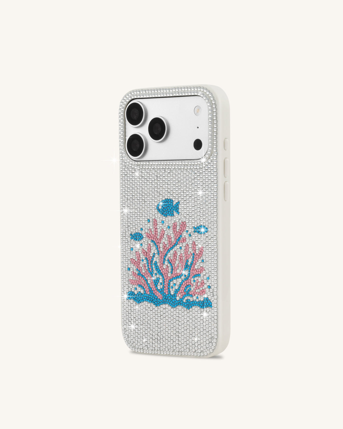 Pink Coral Artificial Crystal Phone Case - White | JW PEI