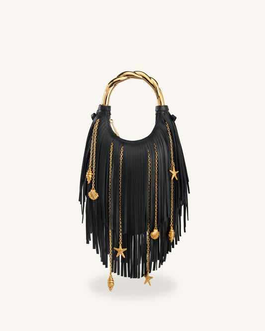 Chloe Metal Handle Fringe Top Handbag - Black | JW PEI