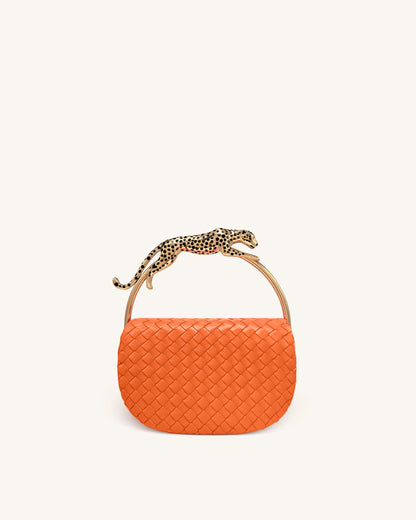 Ione Leopard Shaped Hardware Handle Woven Top Handle Bag - Orange | JW PEI