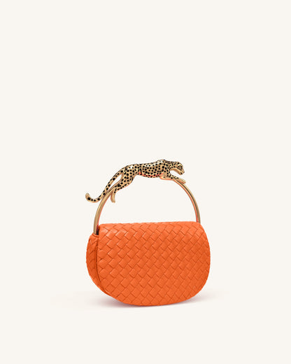 Ione Leopard Shaped Hardware Handle Woven Top Handle Bag - Orange | JW PEI