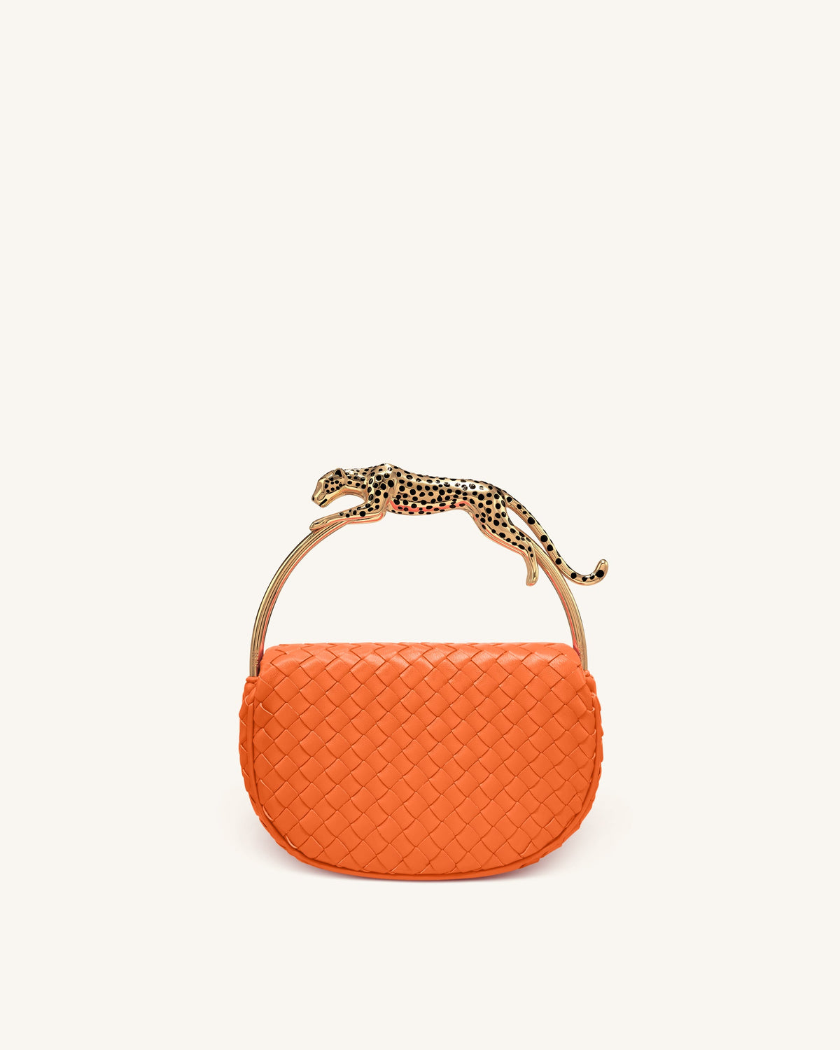 Ione Leopard Shaped Hardware Handle Woven Top Handle Bag - Orange | JW PEI