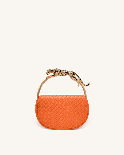 Ione Leopard Shaped Hardware Handle Woven Top Handle Bag - Orange | JW PEI