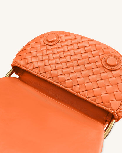 Ione Leopard Shaped Hardware Handle Woven Top Handle Bag - Orange | JW PEI
