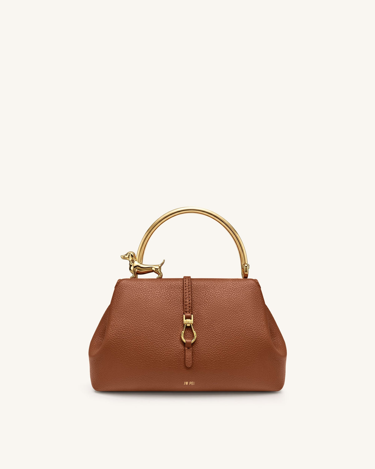 Bruna Dachshund Metal Handle Top Handle Bag - Brown | JW PEI