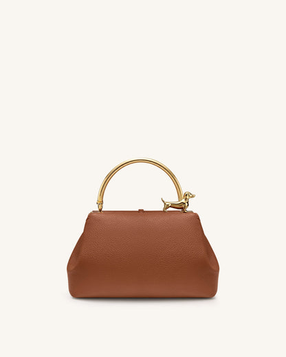 Bruna Dachshund Metal Handle Top Handle Bag - Brown | JW PEI