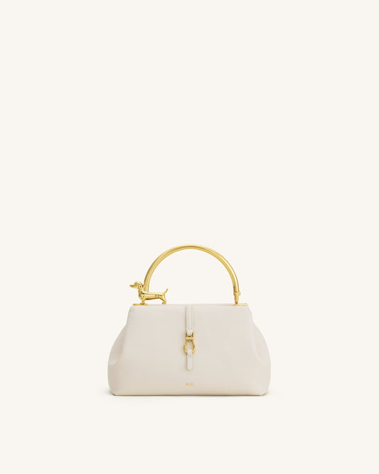 Bruna Dachshund Metal Handle Top Handle Bag - White | JW PEI