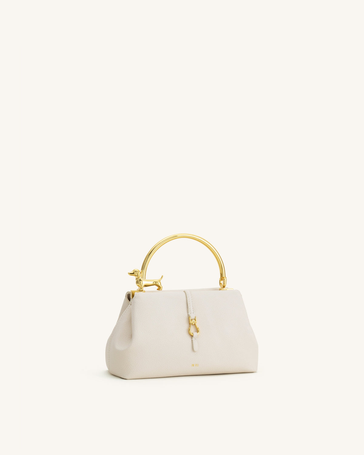 Bruna Dachshund Metal Handle Top Handle Bag - White | JW PEI